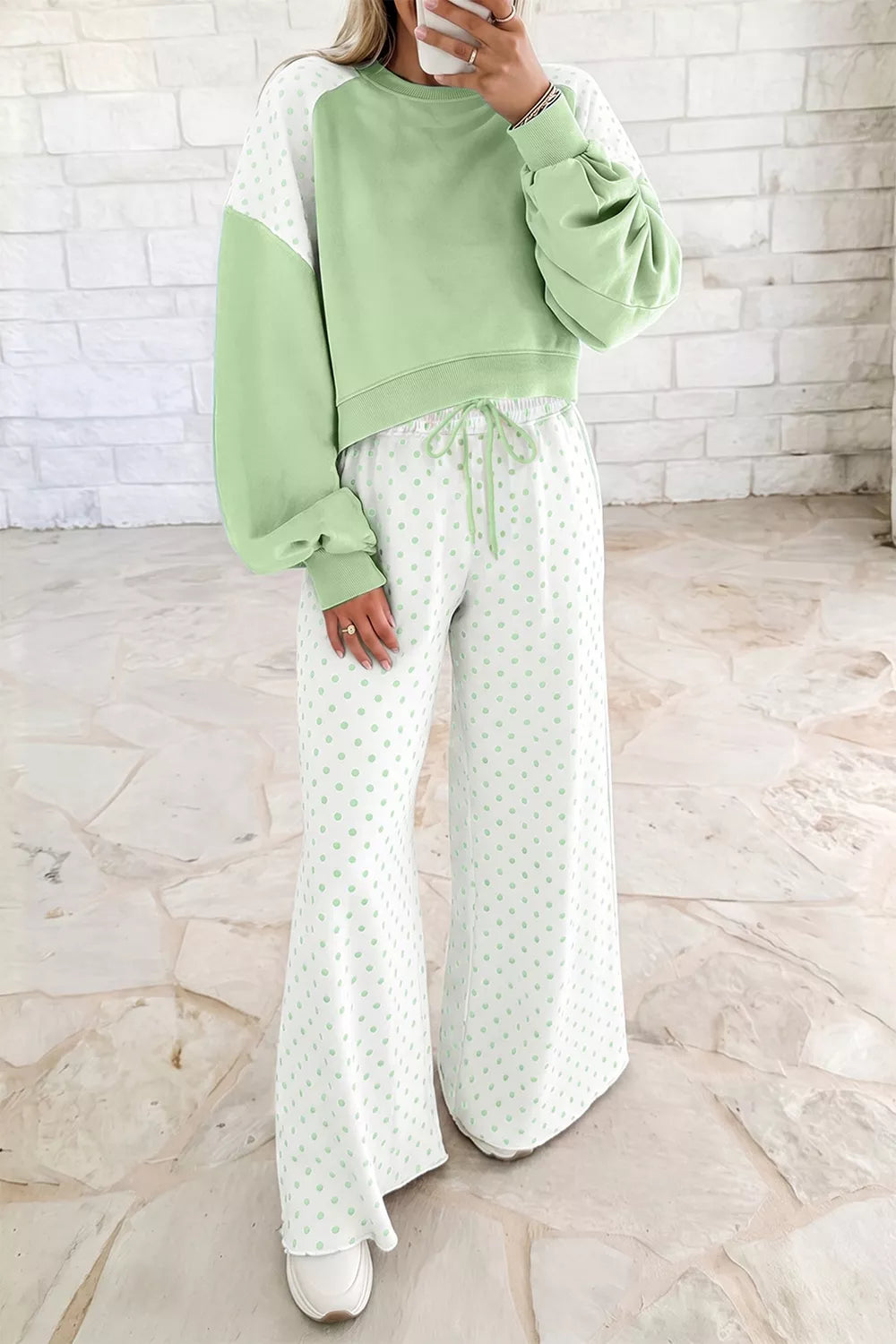 Polka Dot Color-Block Top and Pants Set