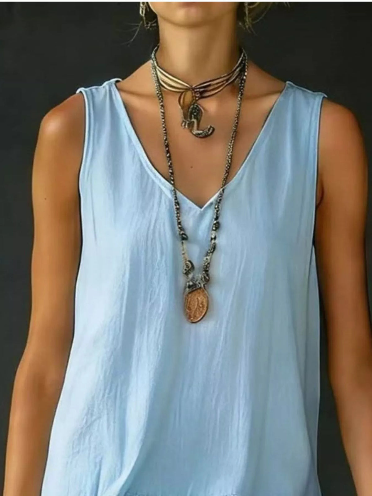 Full Size Ruffled Hem V-Neck Sleeveless Dress Plus Size - Lilixa.store