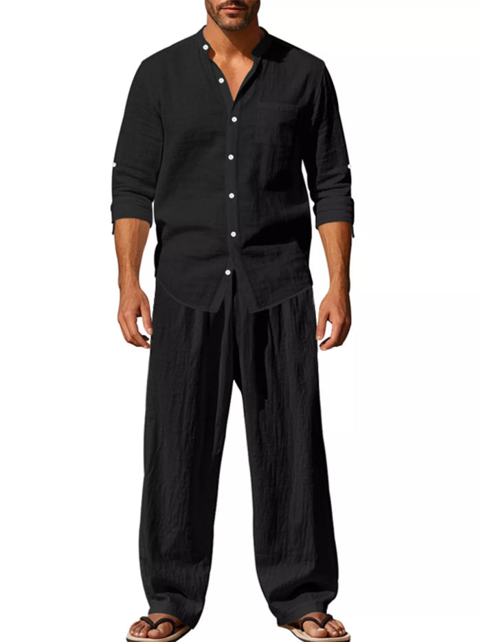 Men's Full Size Casual Button Up Shirt and Pants Plus Size - Lilixa.store