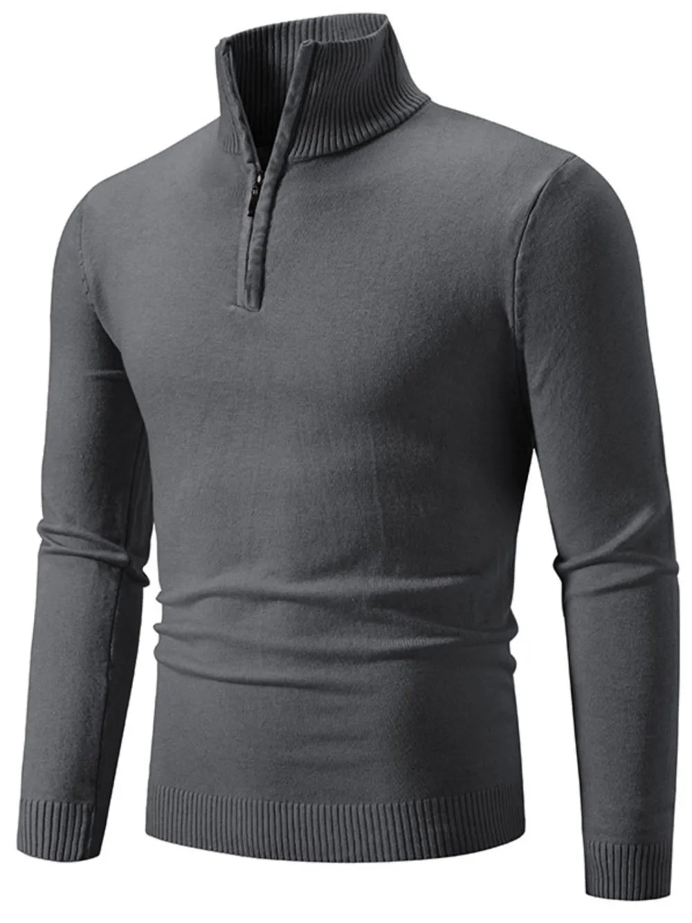 Men's Plus Size Quarter Zip Long Sleeve Knit Top in Dark Gray