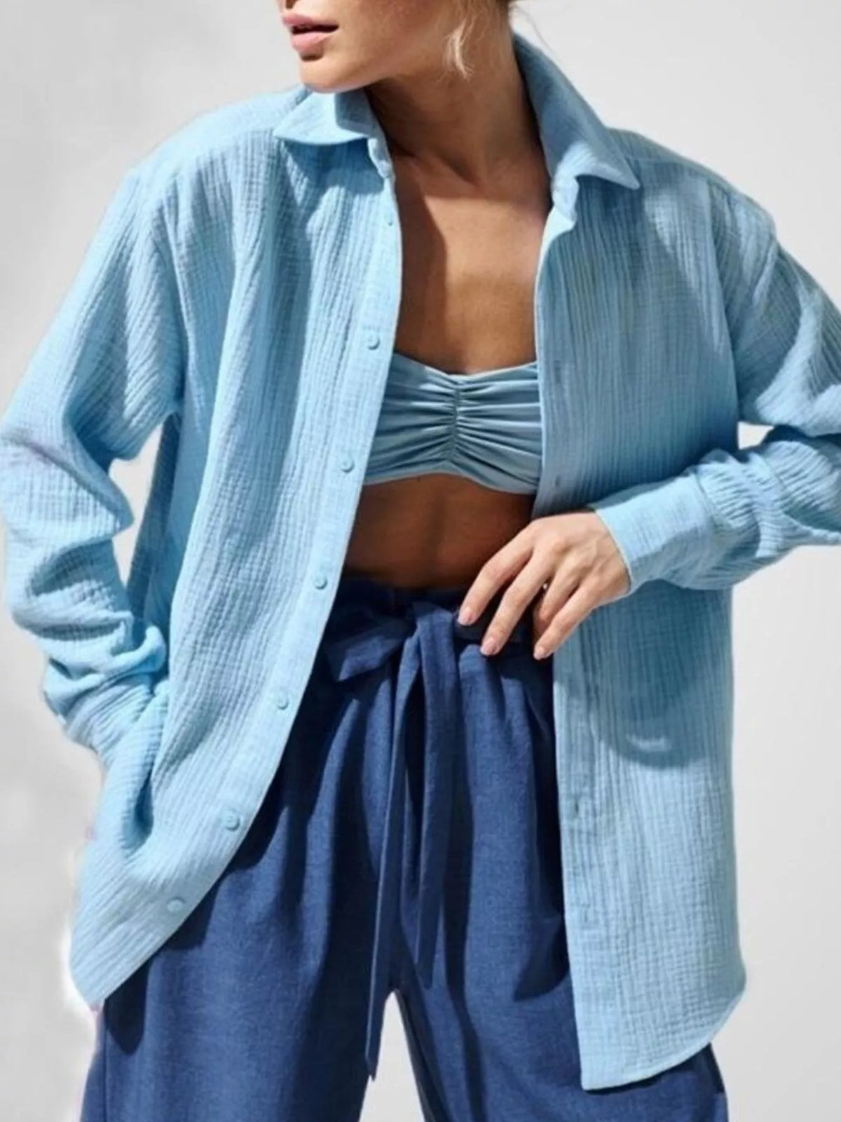 Textured Gauze Button-Down Shirt - Lilixa.store