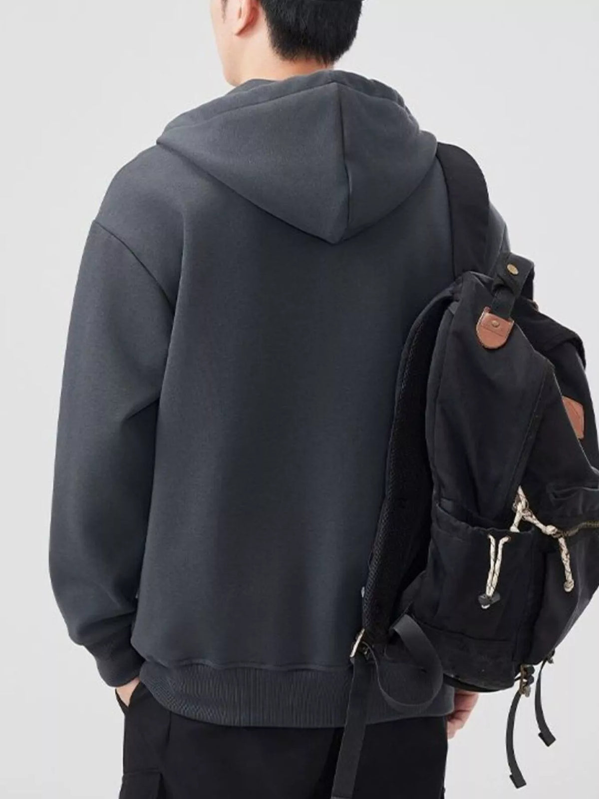 Men's Plus Size Solid Color Zip-Up Hoodie, view 4