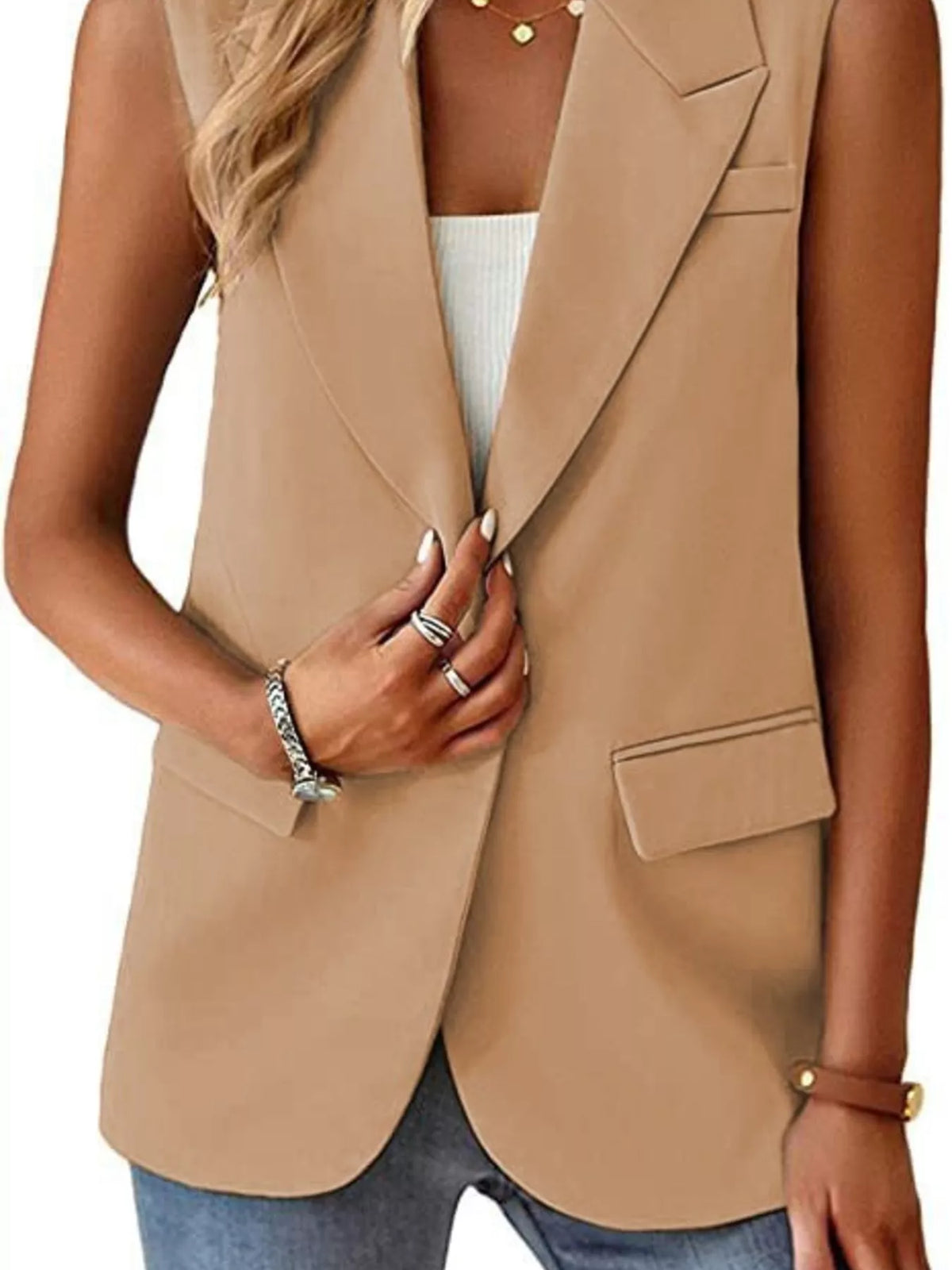 One Button Blazer Vest - Lilixa.store