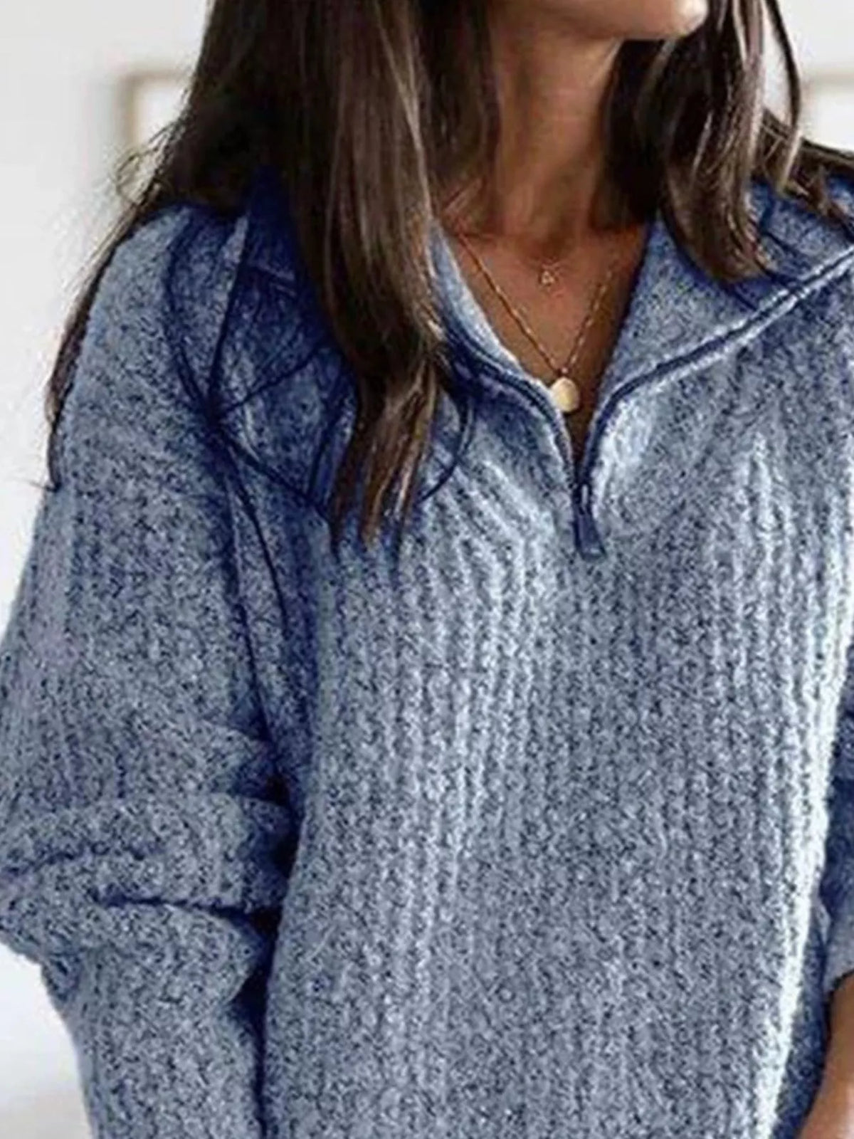 Full Size Half-Zip Textured Sweater Plus Size - Lilixa.store