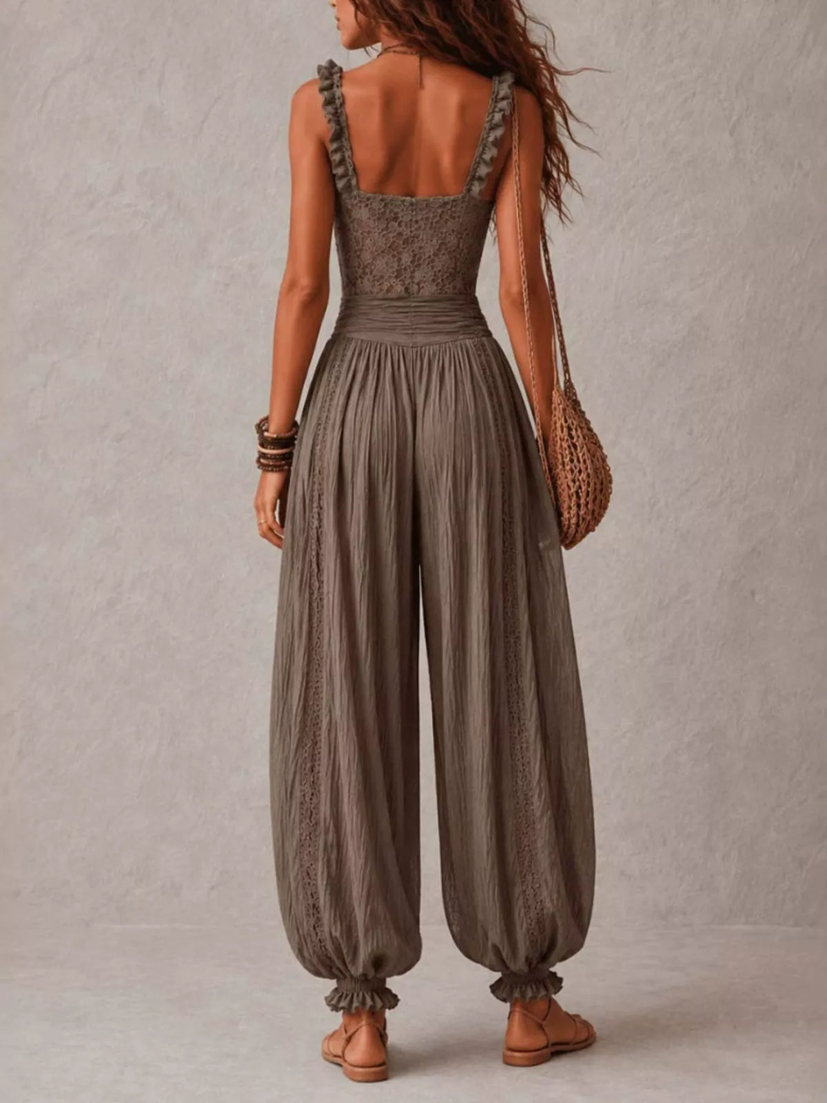 Boho Lace Corset Bodice Jumpsuit with Harem Pants