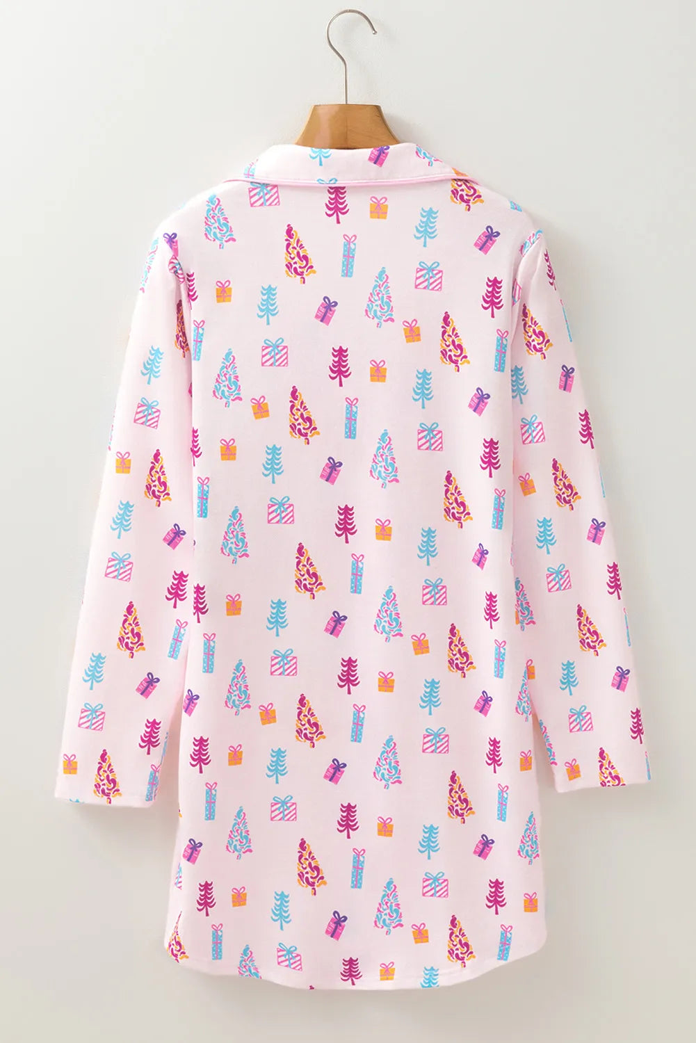Printed Collared Neck Long Sleeve Lounge Dress - Lilixa.store