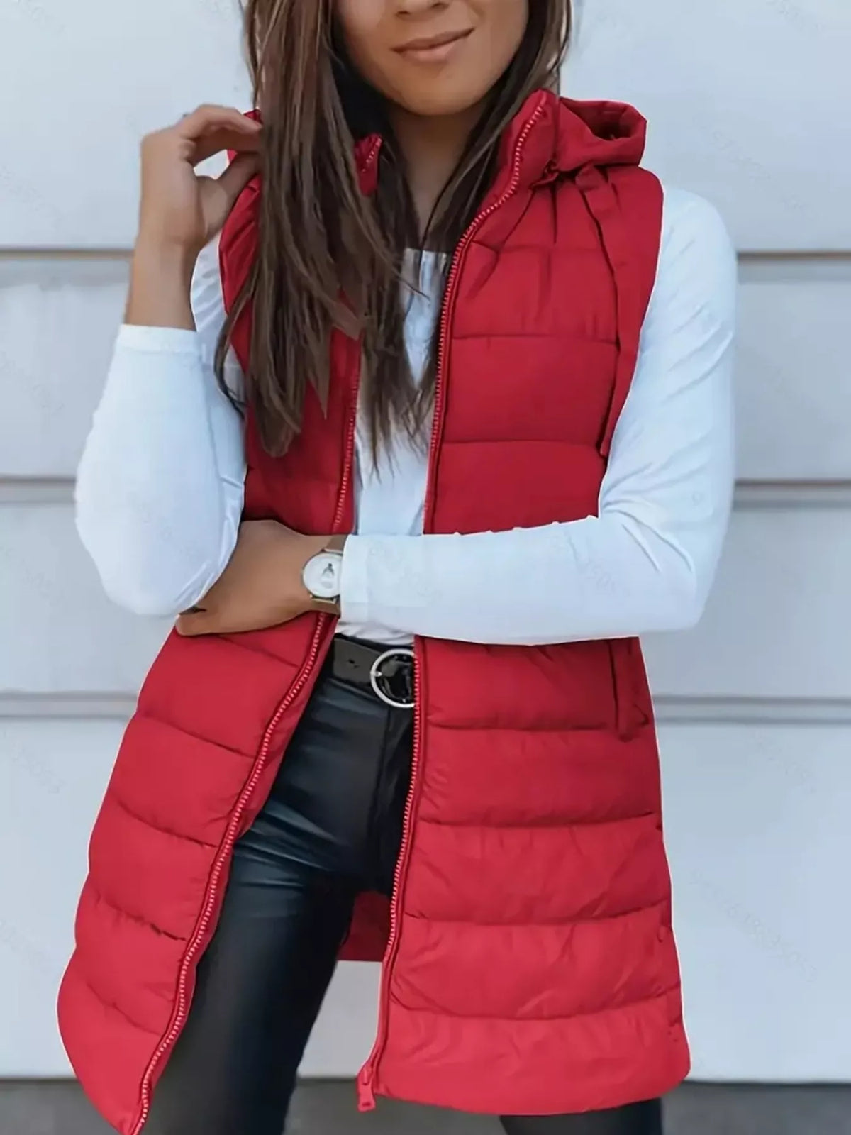 Zip Up Longline Hooded Puffer Vest Coat - Lilixa.store