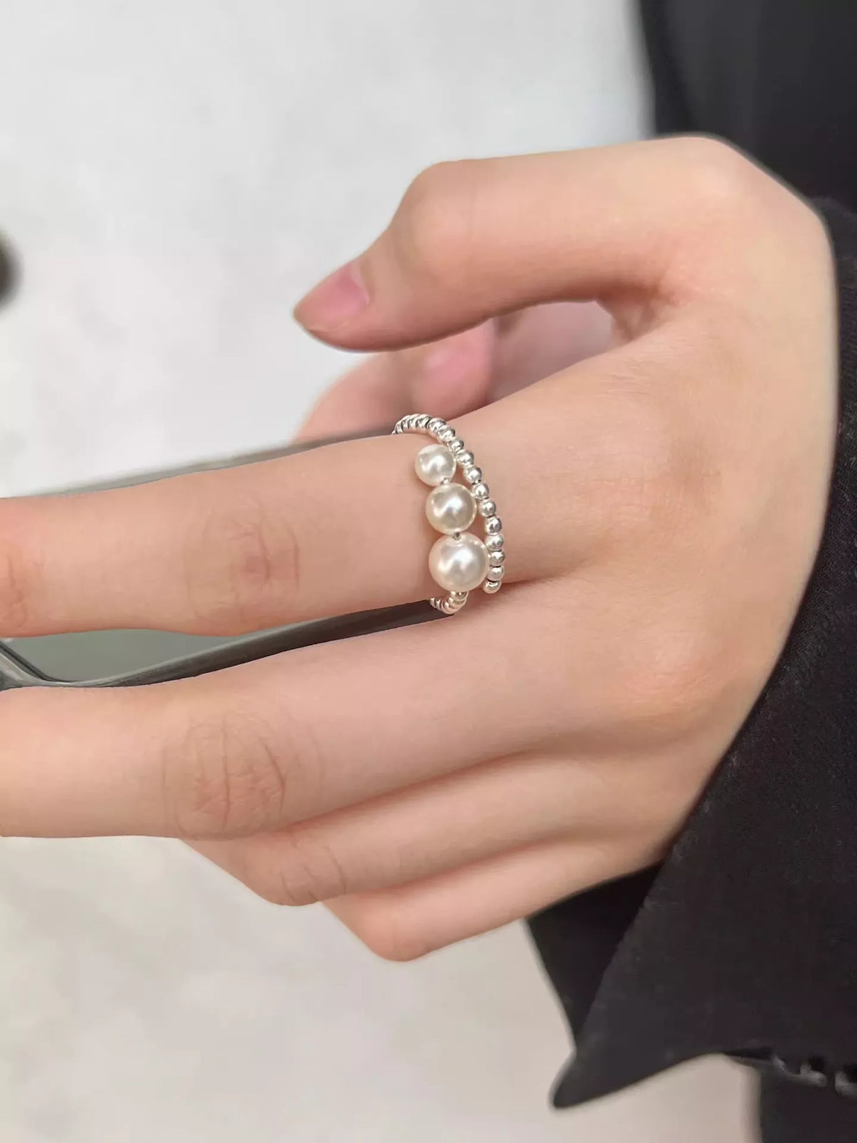 Triple Pearl Beaded Bypass Ring - Lilixa.store