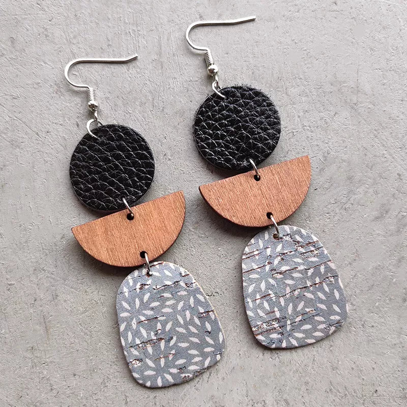 Leather & Wood Drop Earrings - Lilixa.store