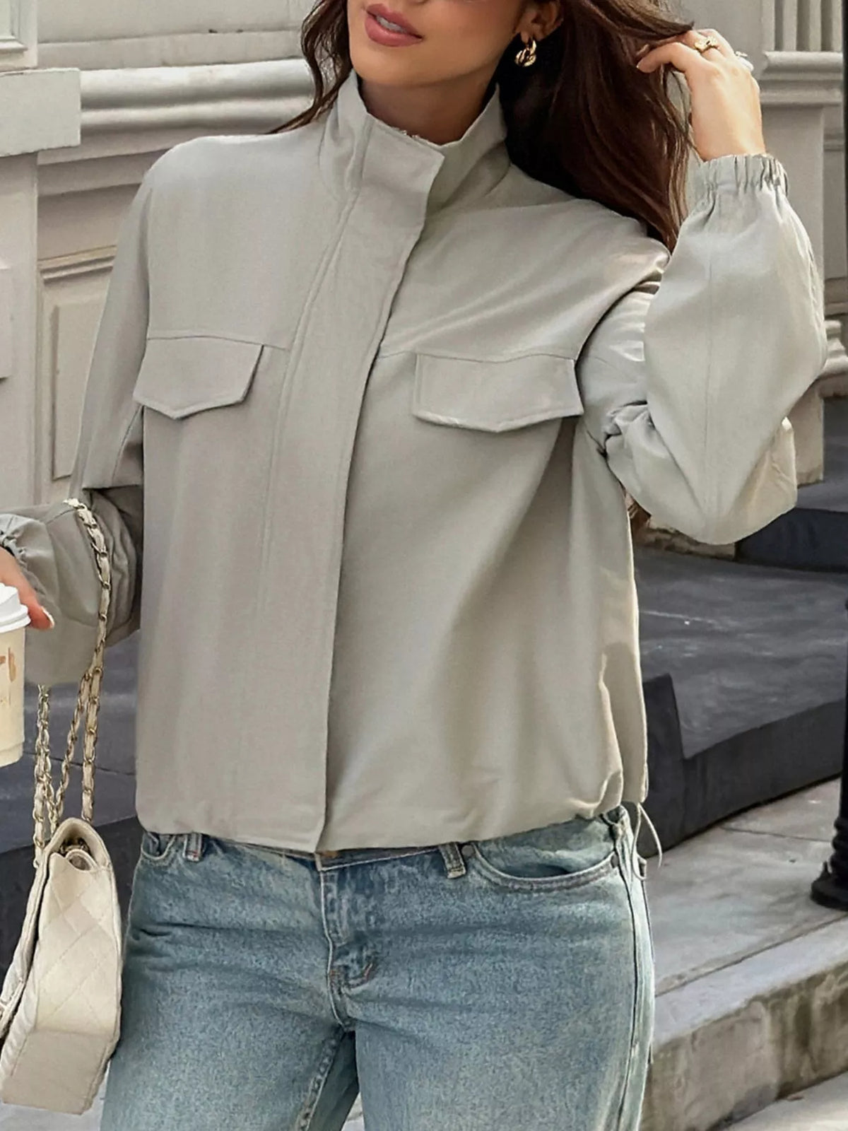 Stand Collar Zip Up Jacket - Lilixa.store