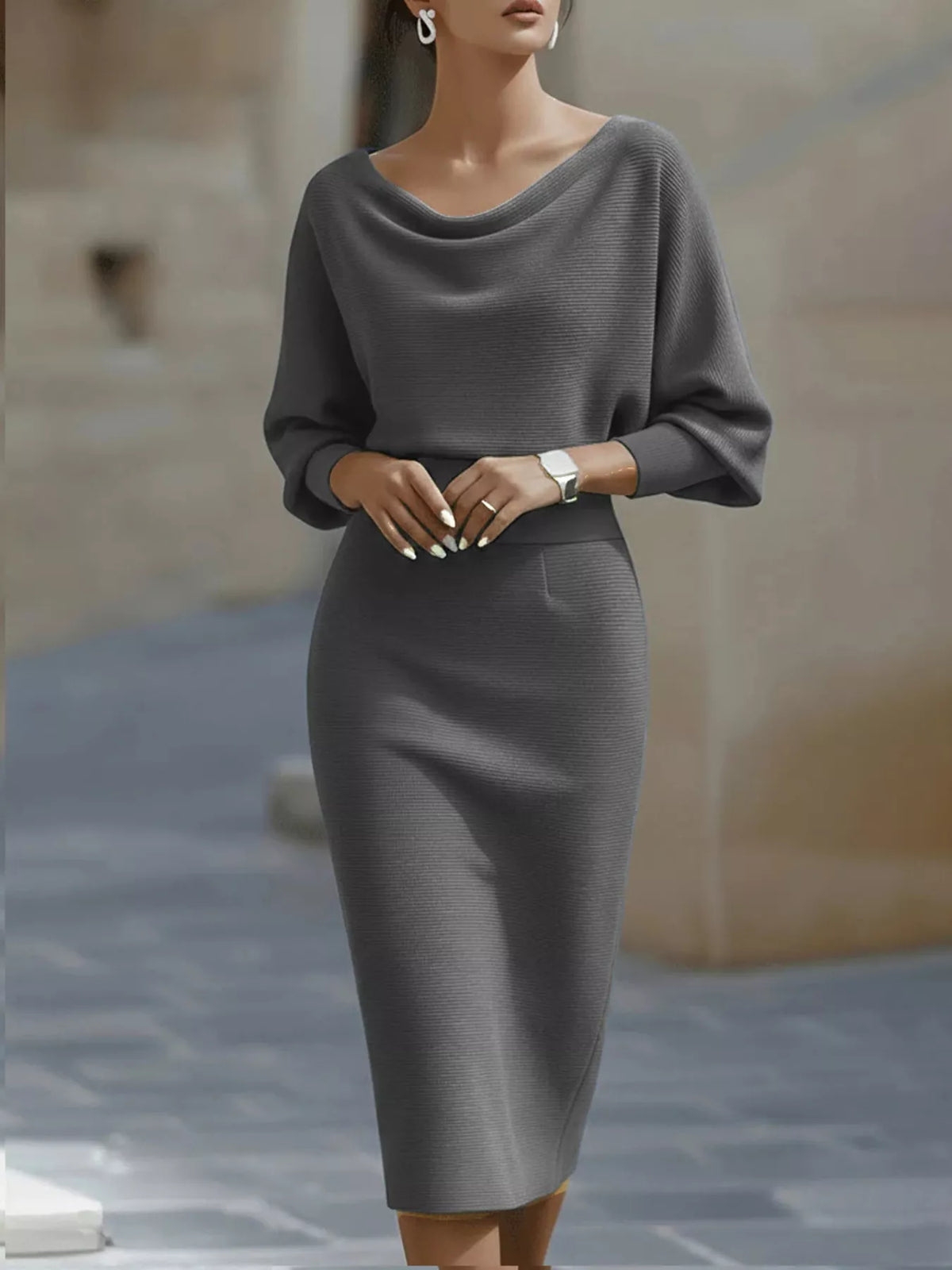 Cowl Neck Knit Bodycon Dress - Lilixa.store