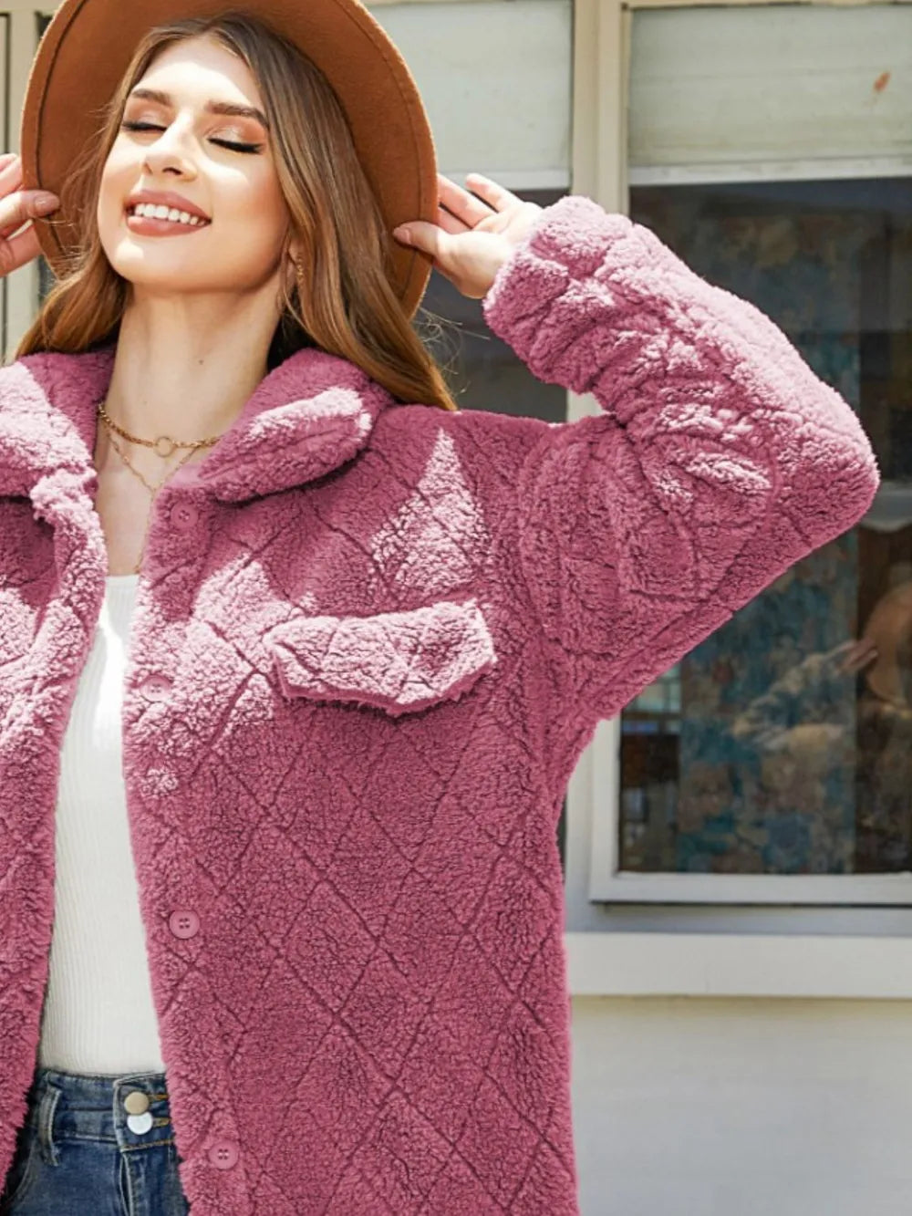 Texture Button Up Dropped Shoulder Coat - Lilixa.store