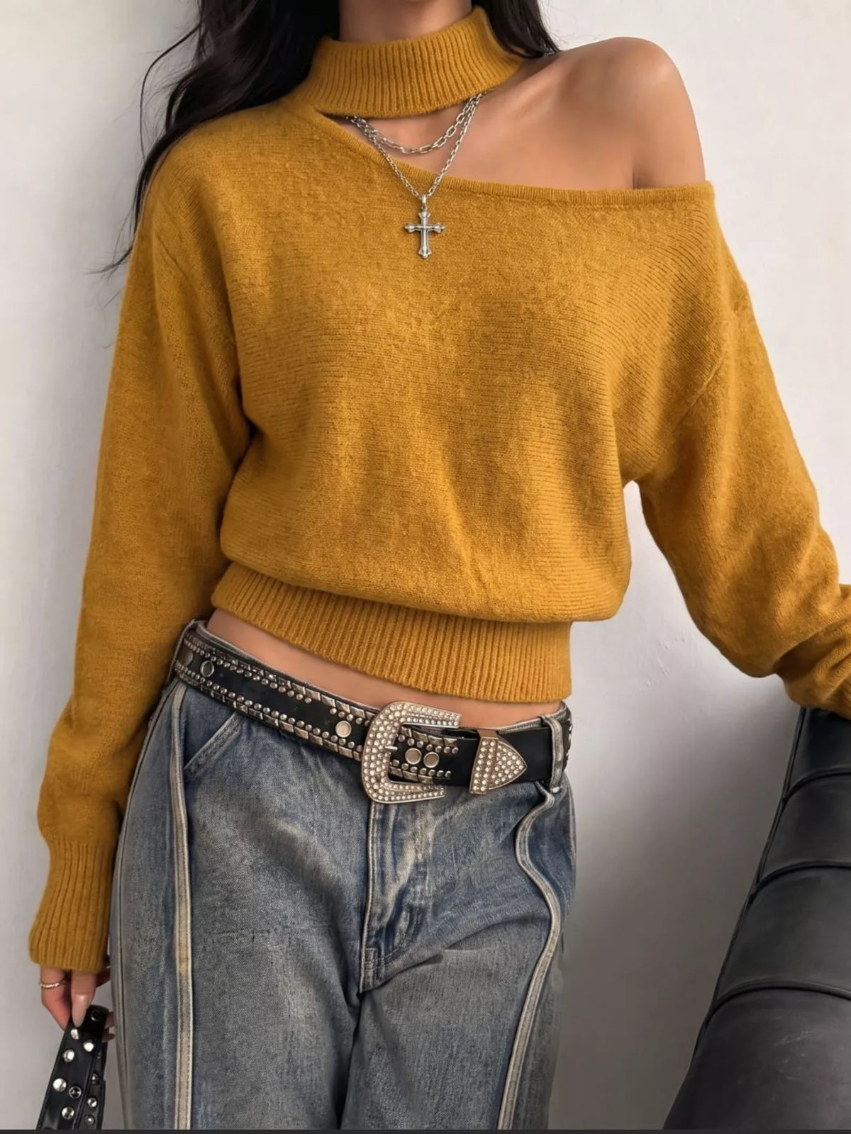 Cold-Shoulder Dropped Shoulder Sweater