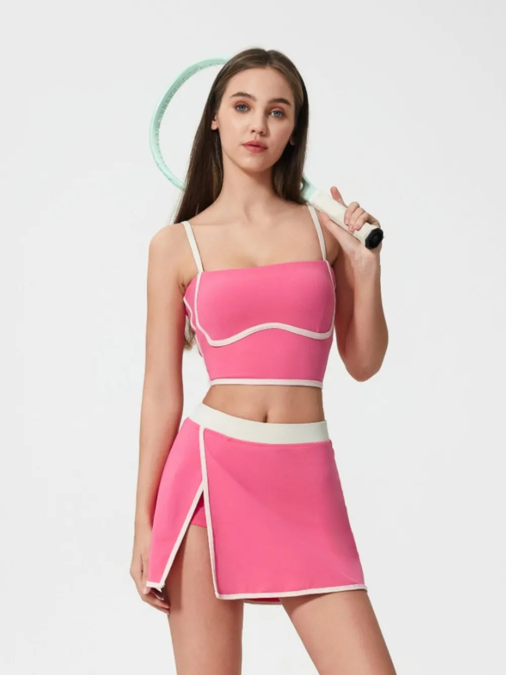 Millennia Contrast Trim Square Neck Active Cami with Detachable Chest Pads - Lilixa.store