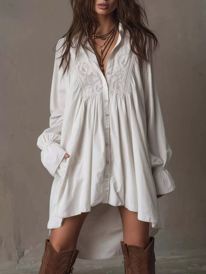 Embroidered High-Low Shirt Dress - Lilixa.store