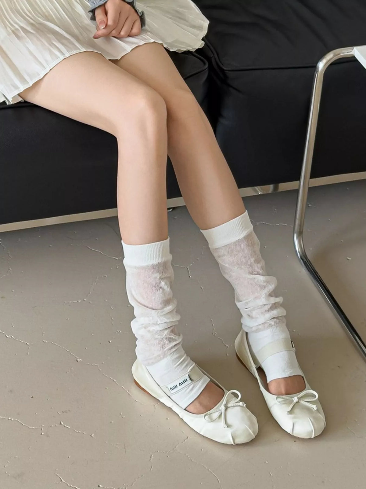 Sheer Leg Warmer Style Socks in Milky White