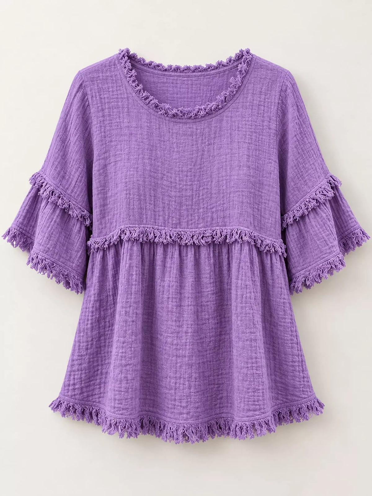 Full Size Frayed Edge Textured Blouse Plus Size, view 9