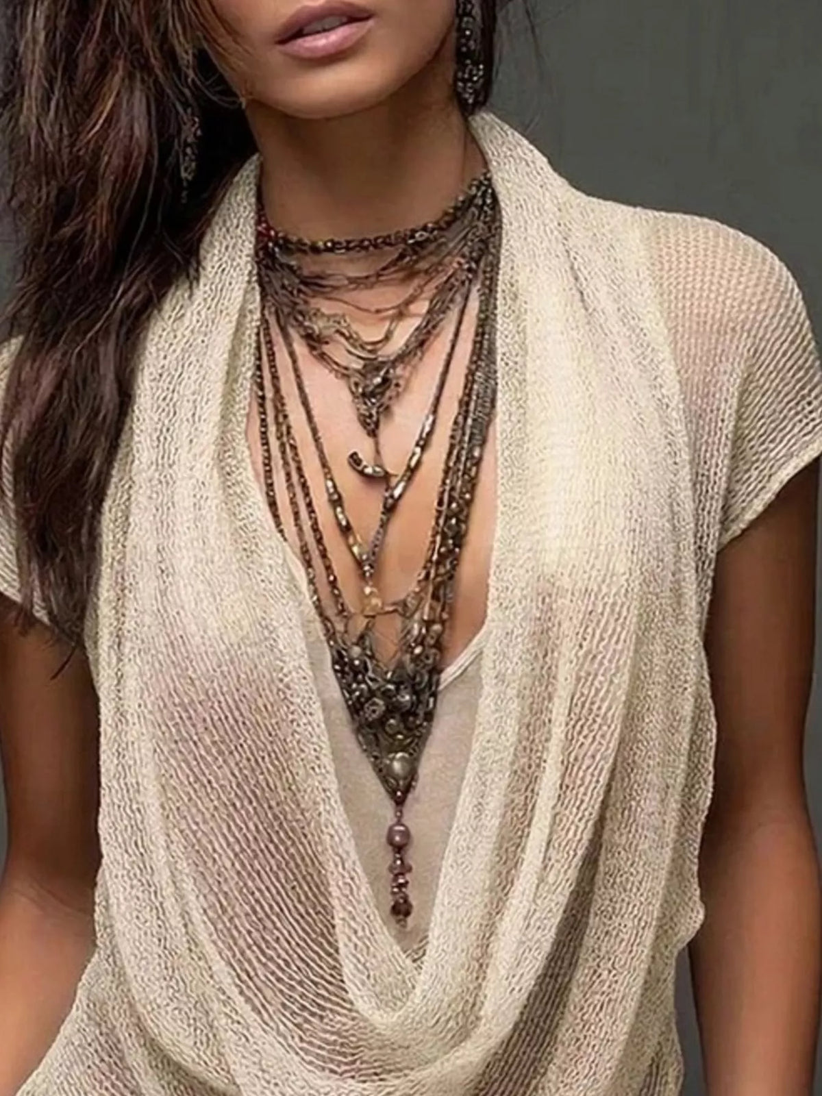 Full Size Scoop Neck Tank and Cowl Neck Cover Up Set Plus Size