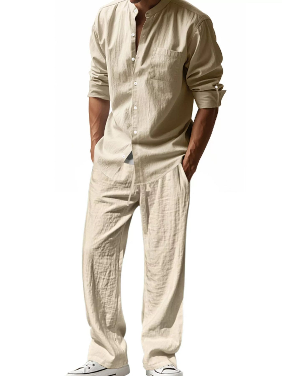 Men's Full Size Casual Button Up Shirt and Pants Plus Size - Lilixa.store