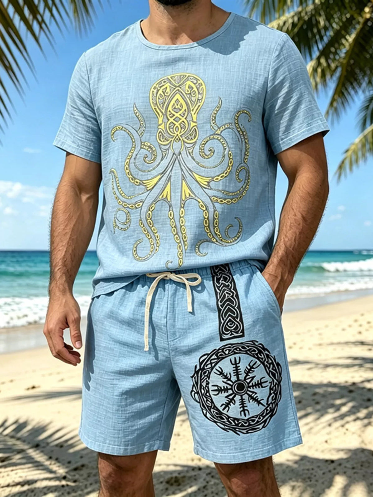 Men's Full Size Round Neck Tee and Shorts Set Plus Size - Lilixa.store