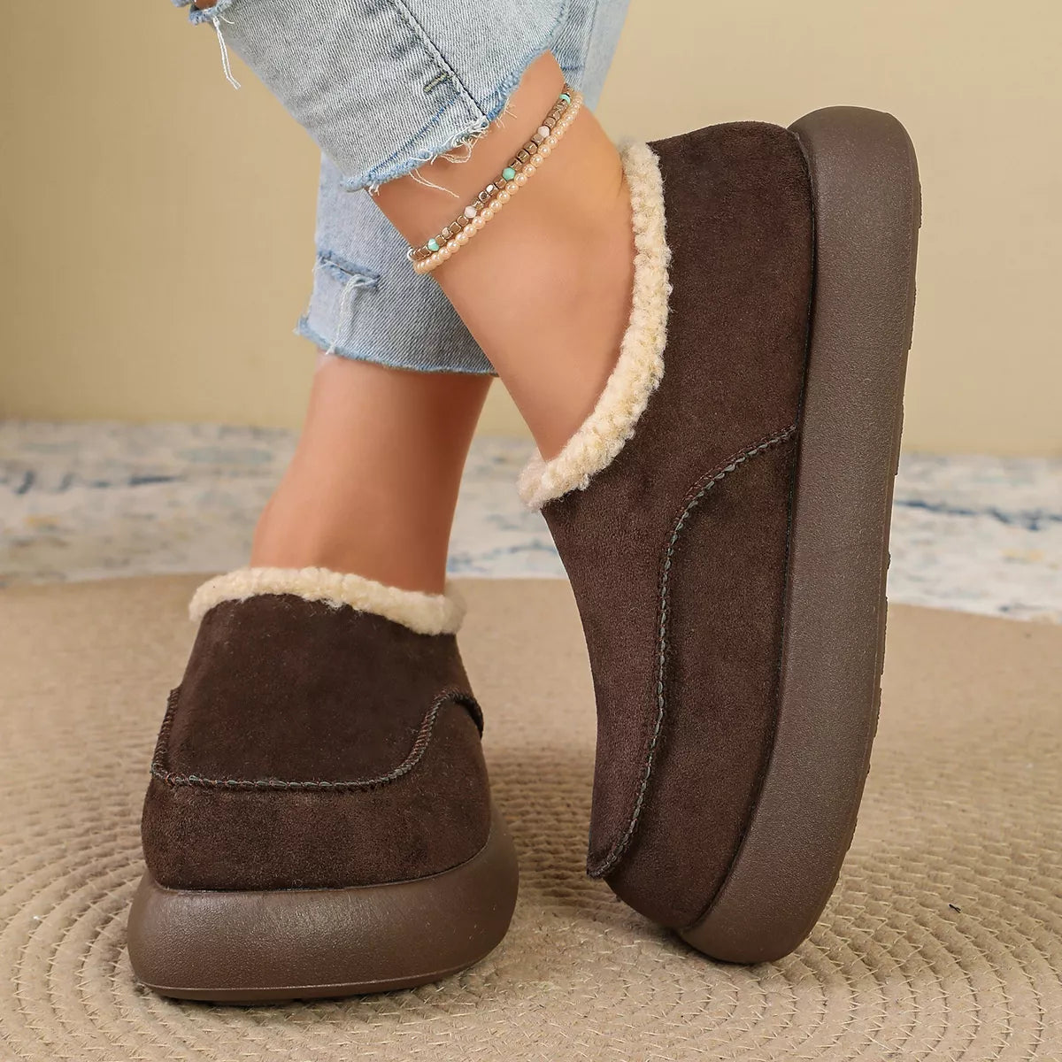 Plush-Lined Suede Platform Slip-On Boots, view 2