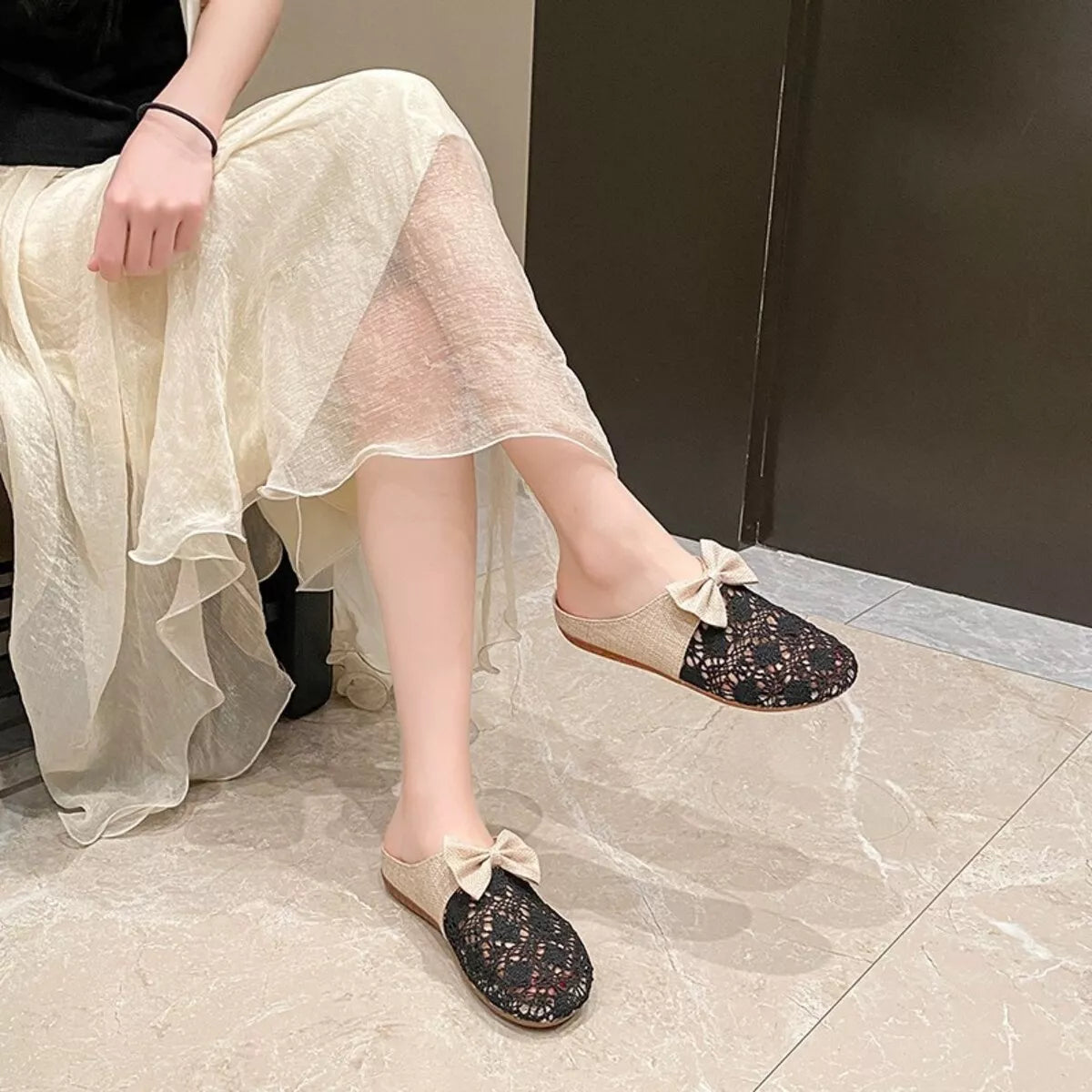 Round Toe Bow Slip-Ons - Lilixa.store