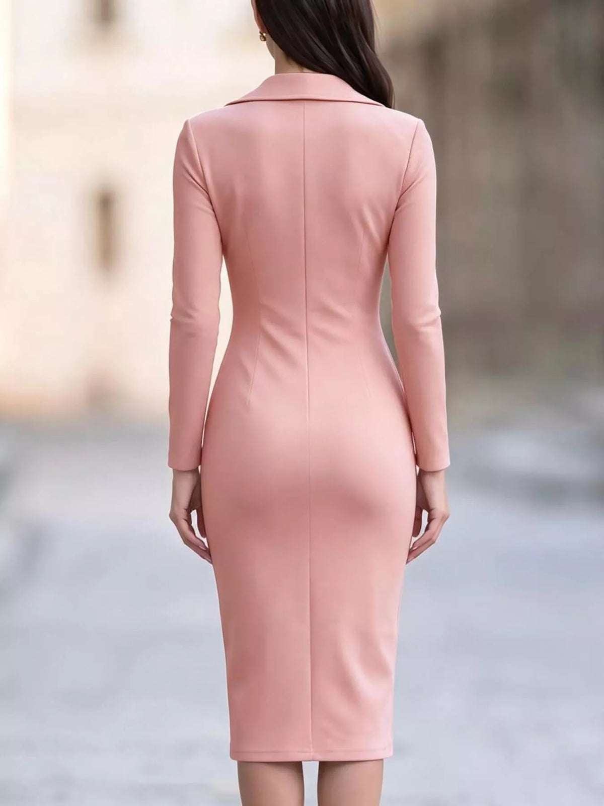 Elegant Asymmetric Zipper Lapel Bodycon Midi Dress