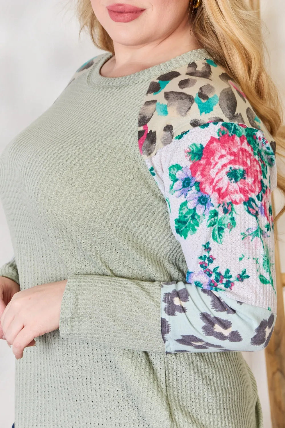Hailey & Co Full Size Printed Round Neck Blouse - Lilixa.store