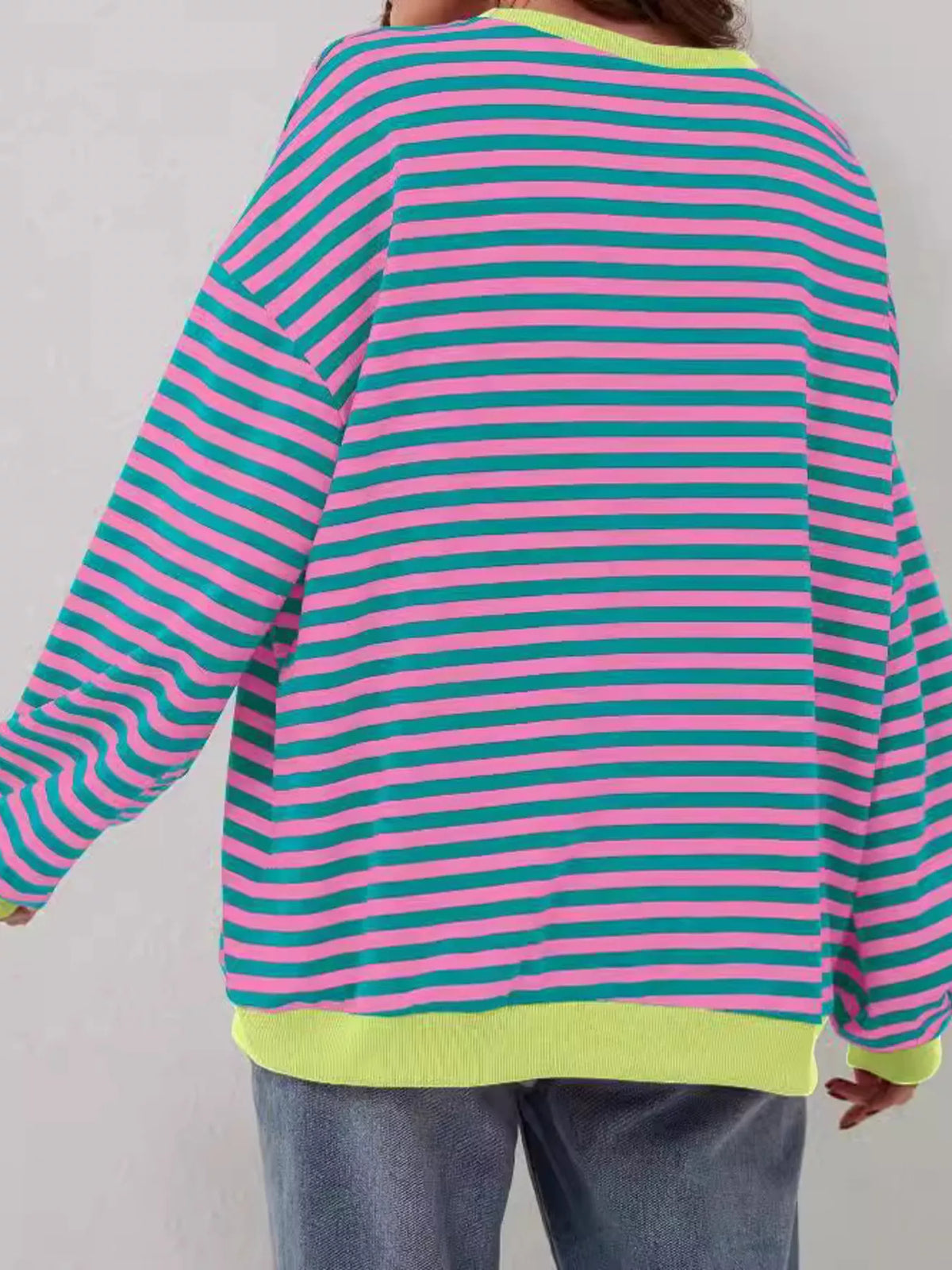 Striped Contrast Trim Oversized Sweatshirt - Lilixa.store