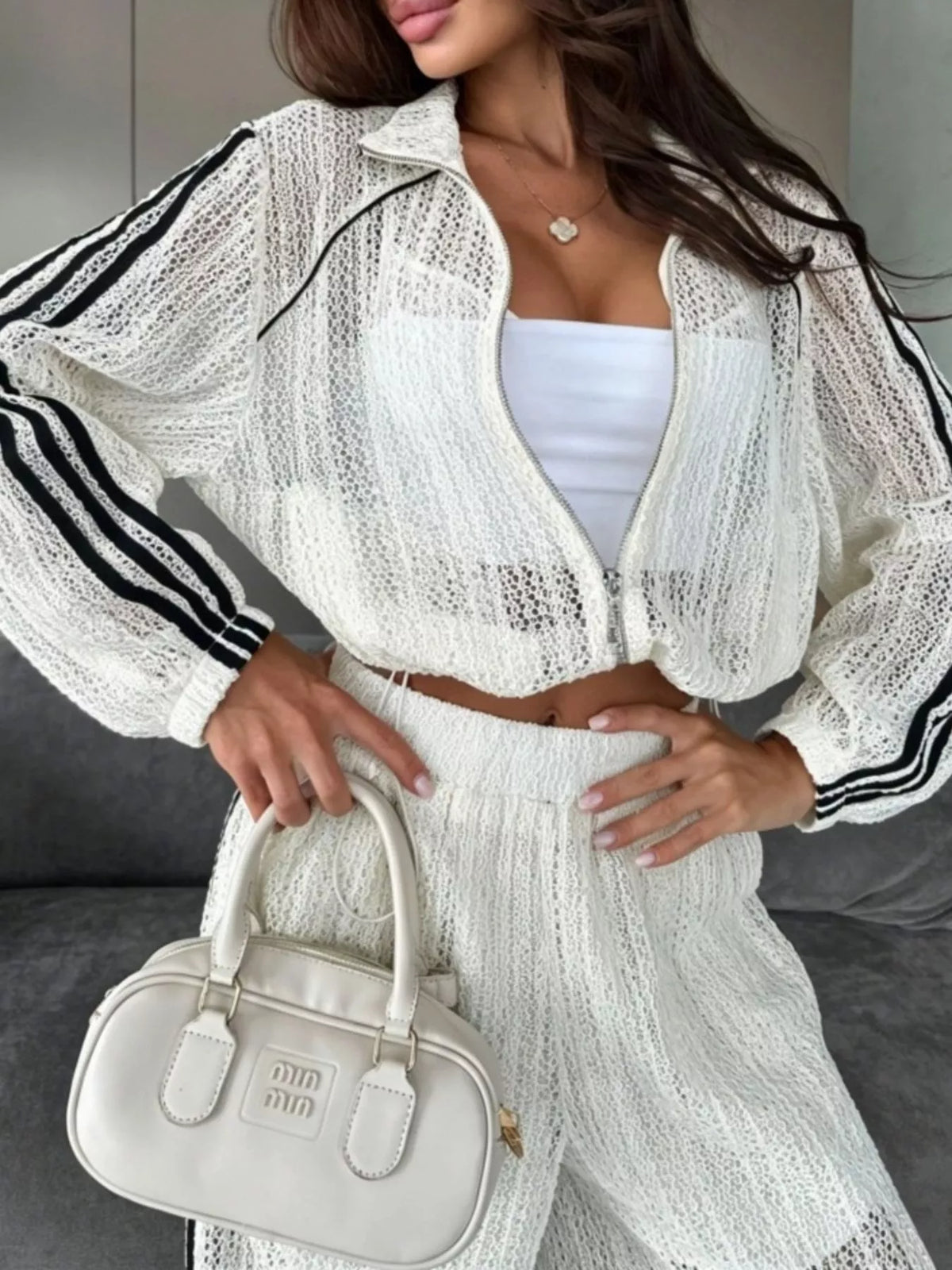 Side Stripes Zip Up Top and Pants Set - Lilixa.store