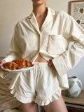 Contrast Trim Long Sleeve Top and Shorts Lounge Set - Lilixa.store
