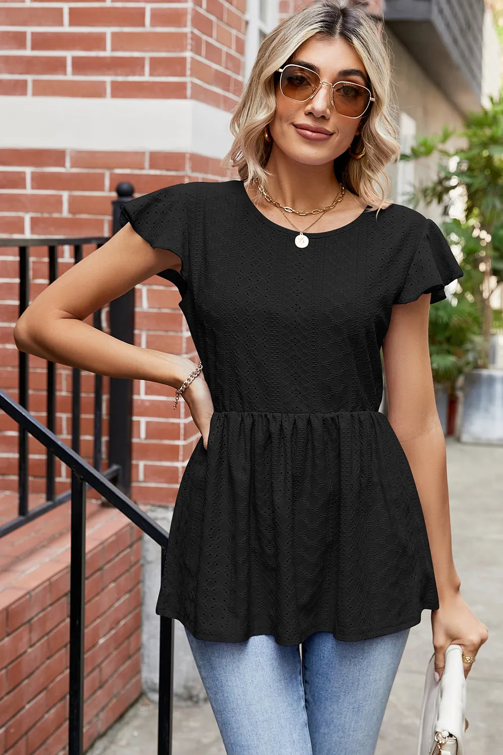 Tied Ruffled Round Neck Peplum T-Shirt - Lilixa.store