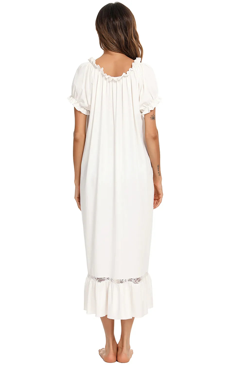 Lace Detail Short Sleeve Lounge Dress - Lilixa.store