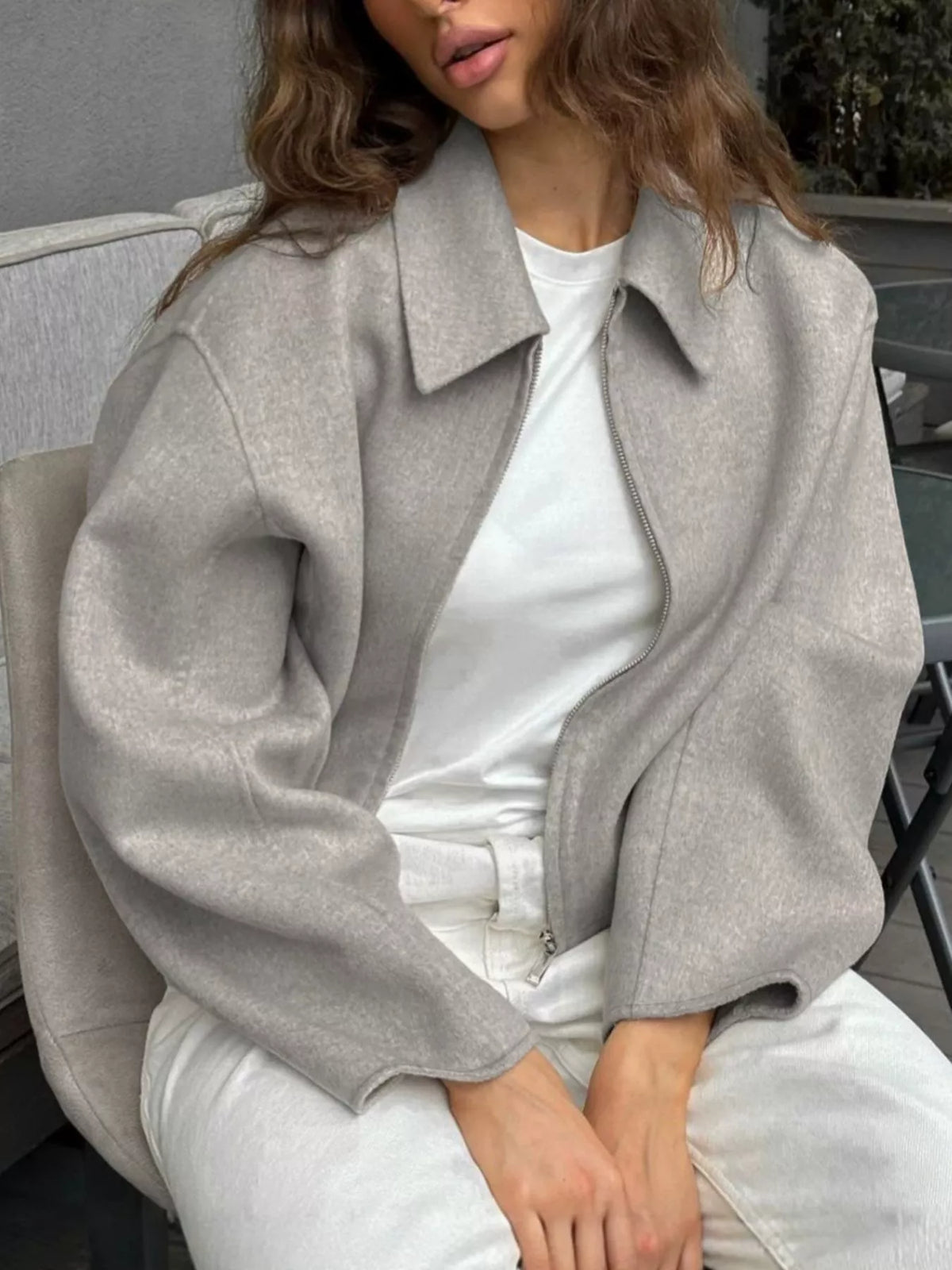 Zip Up Dropped Shoulder Jacket