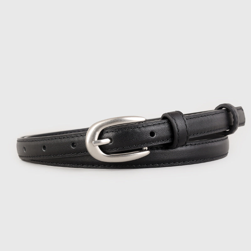 Leather Skinny Belt with Silver Buckle - Lilixa.store