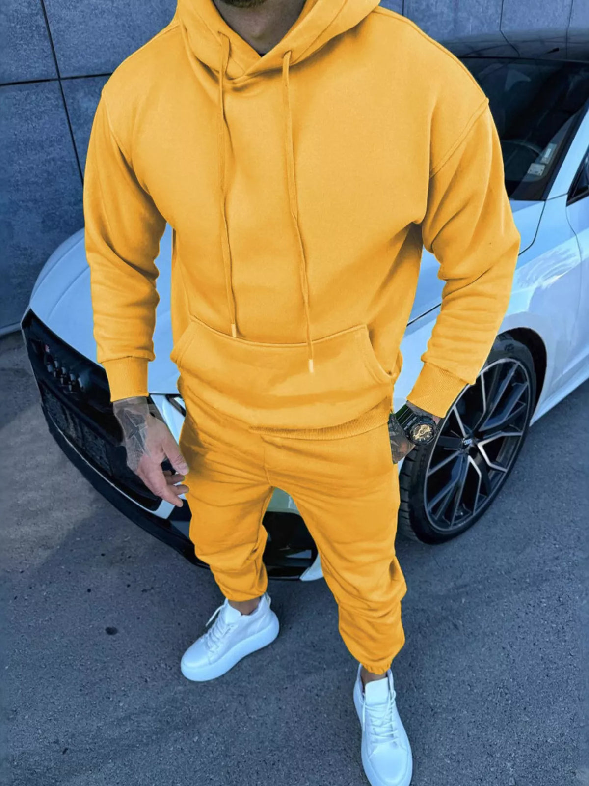 Men's Full Size Kangaroo Pocket Hoodie and Pants Set Plus Size