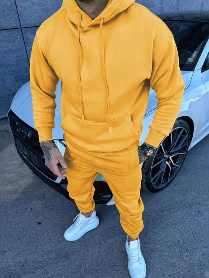 Men's Full Size Kangaroo Pocket Hoodie and Pants Set Plus Size - Lilixa.store