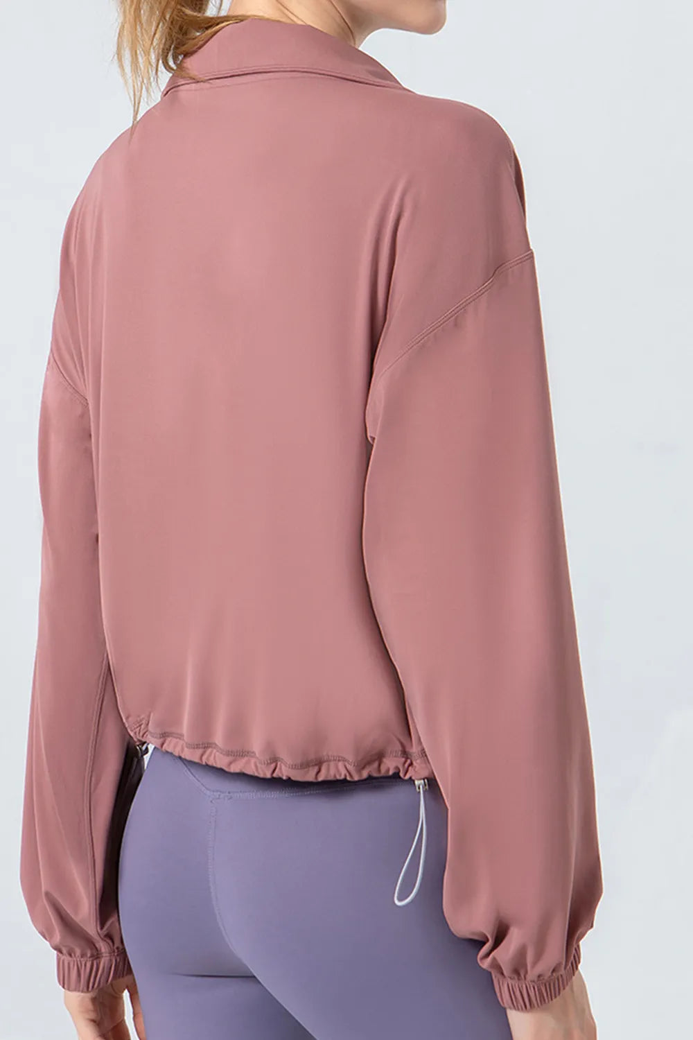 Drawstring Zip Up Dropped Shoulder Active Outerwear - Lilixa.store