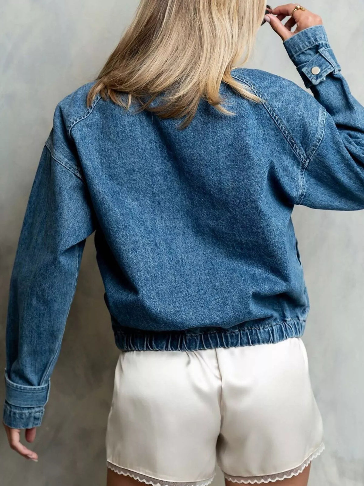 Half-Zip Turtleneck Denim Top - Lilixa.store