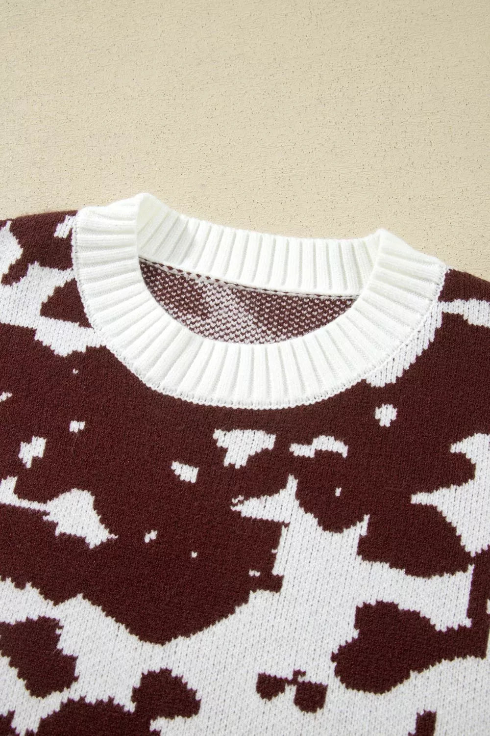 Western Print Cow Pattern Long Sleeve Round Neck Pullover Knitwear Sweater