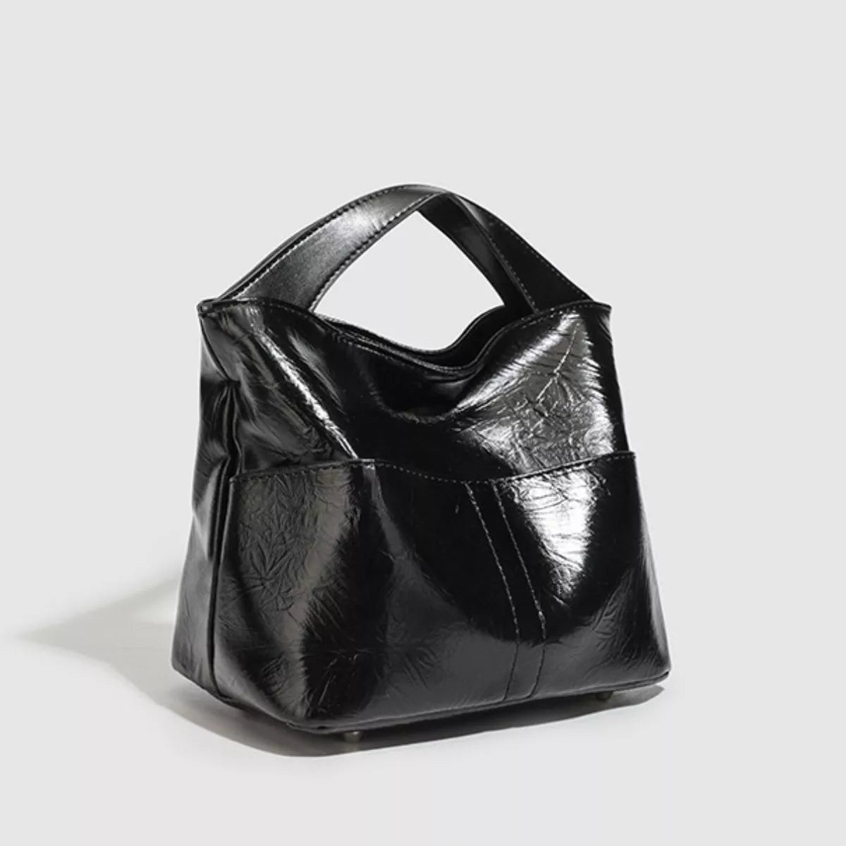 Glossy Patent Leather Minimalist Tote Handbag in Black, view 9