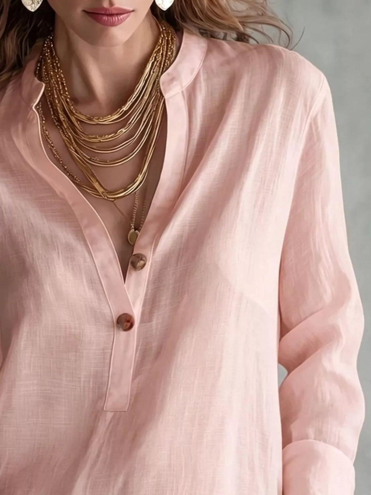 Button Detail Long Sleeve Blouse - Lilixa.store