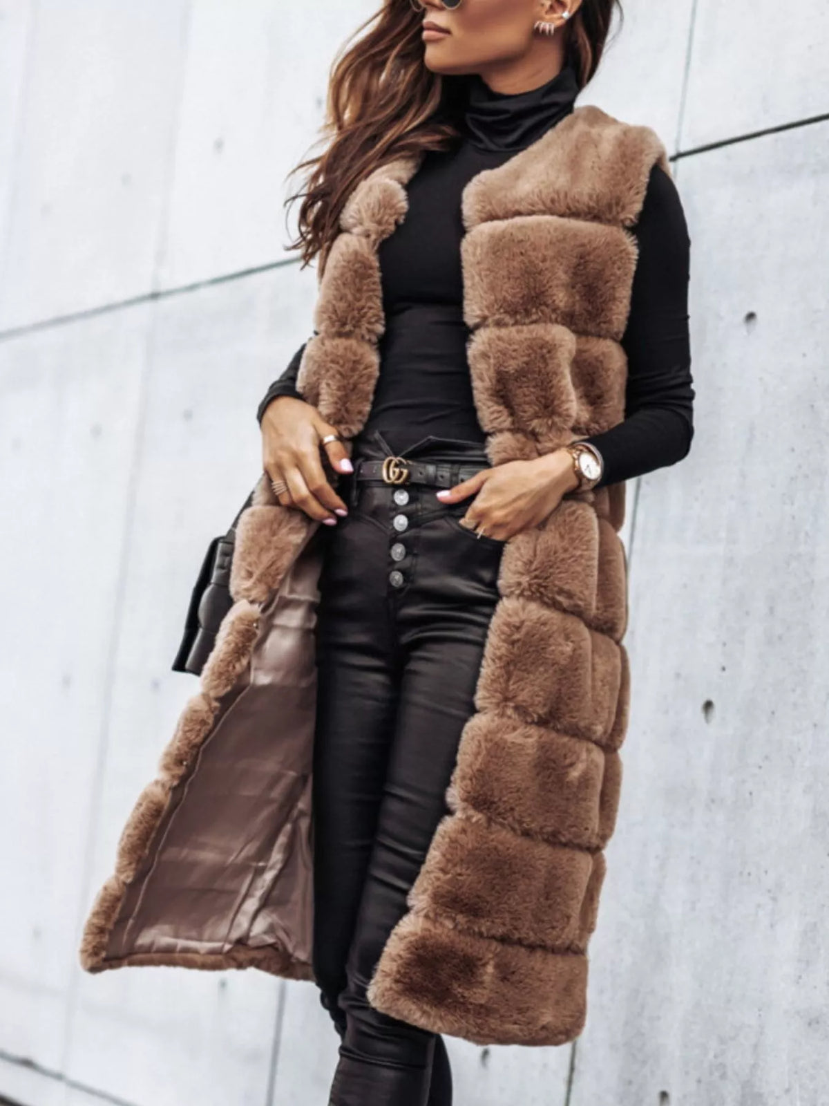 Faux Fur Longline Vest Coat - Lilixa.store