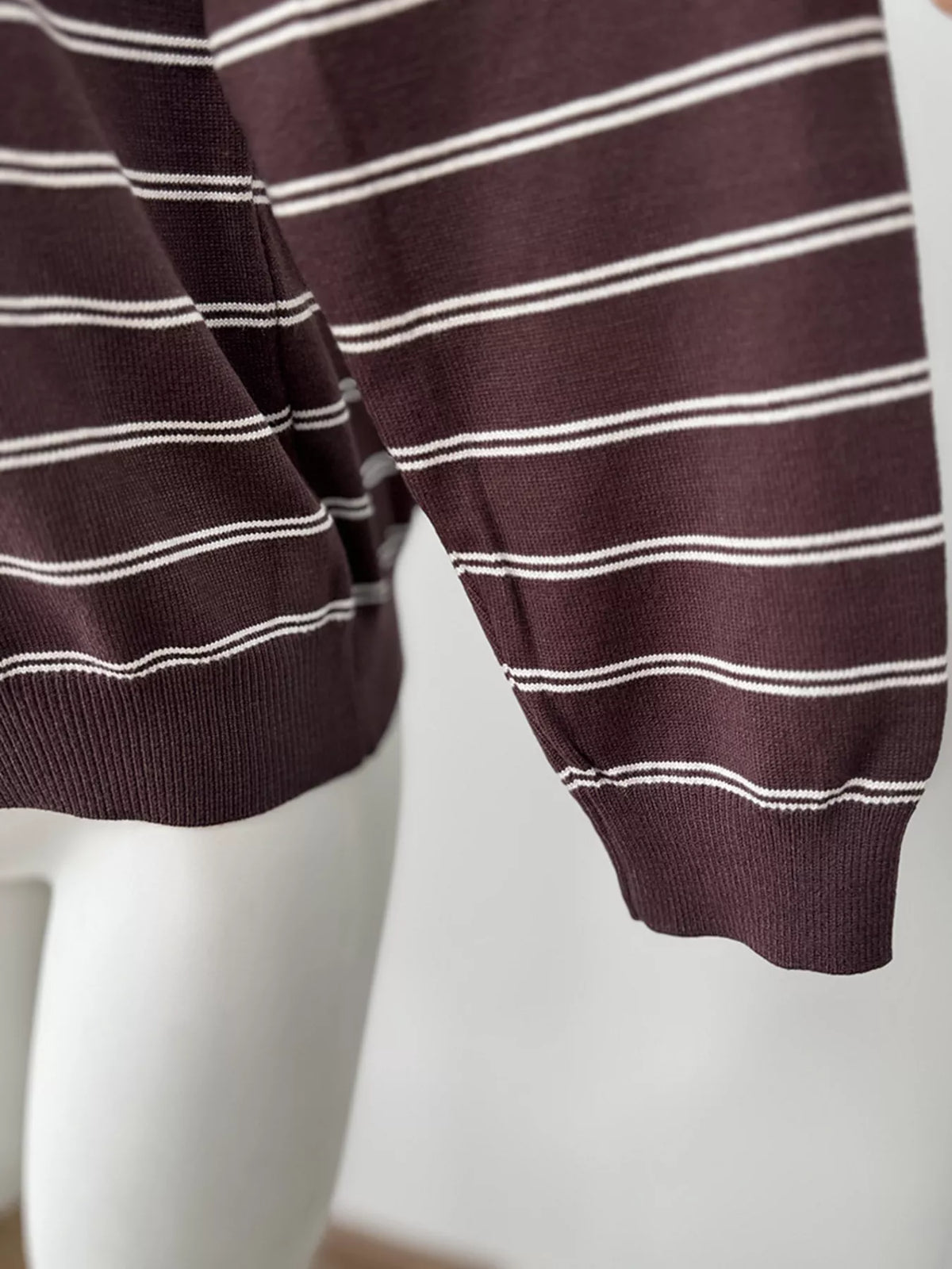 Classic Striped Crewneck Knit Top with Layered Sweater Detail, view 26