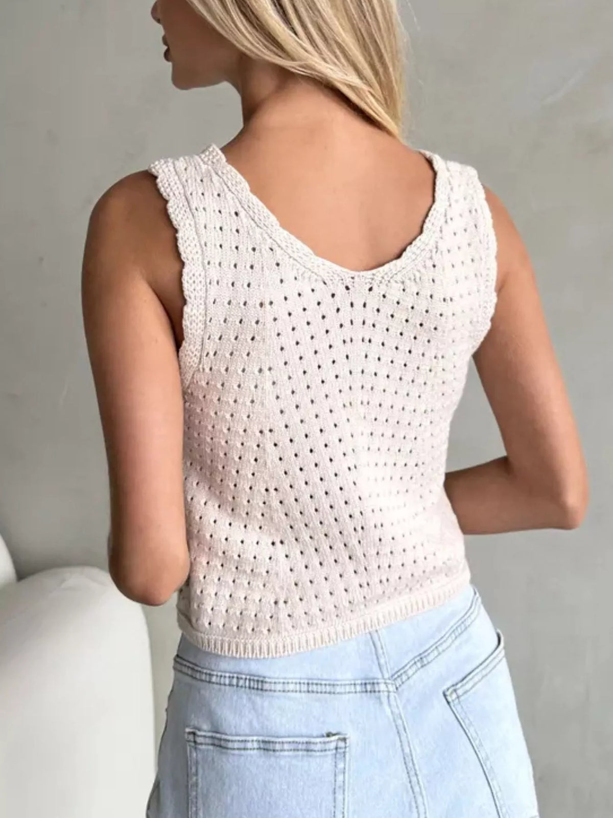 Crochet Decor Button Eyelet Knit Vest, view 6