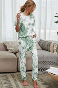 Shiny Tie-Dye Tee and Drawstring Waist Joggers Lounge Set - Lilixa.store