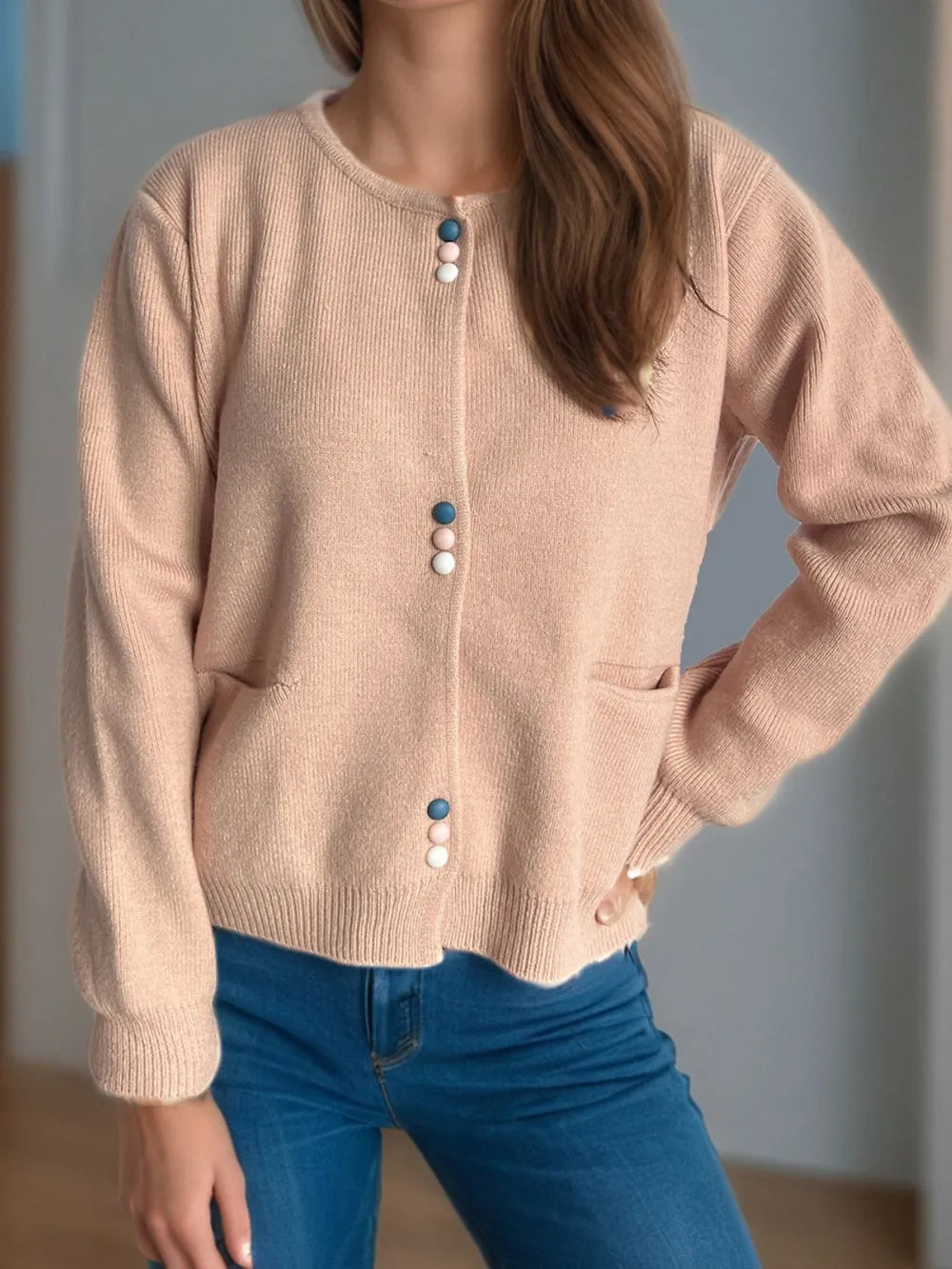 Button Down Long Sleeve Cardigan with Pockets - Lilixa.store