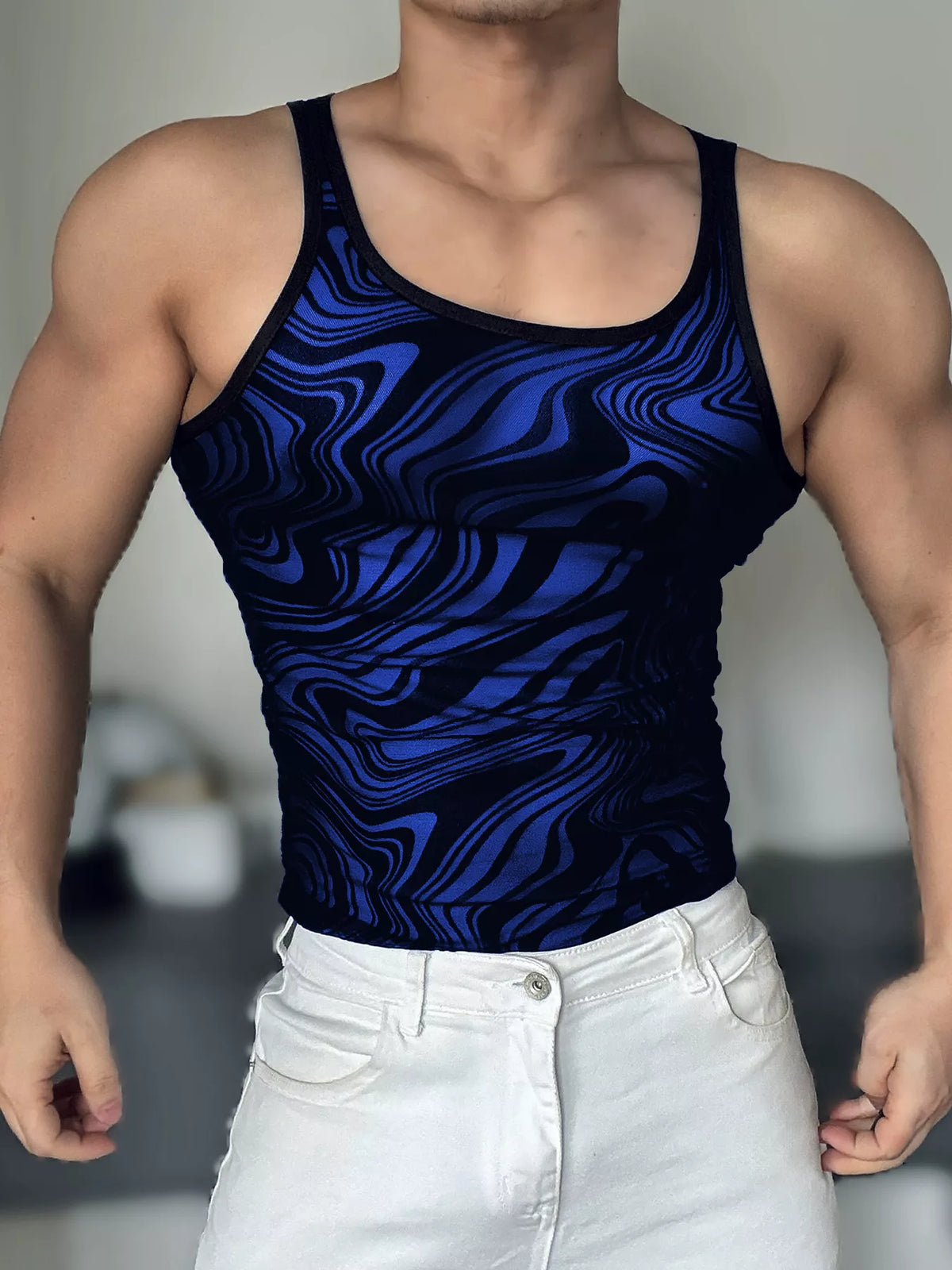 Men's Full Size Slim-Fit Abstract Print Tank Plus Size