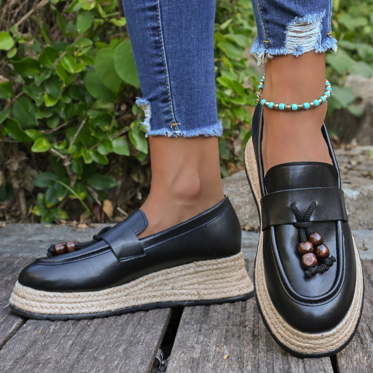 Round Toe Slip-Ons in Black