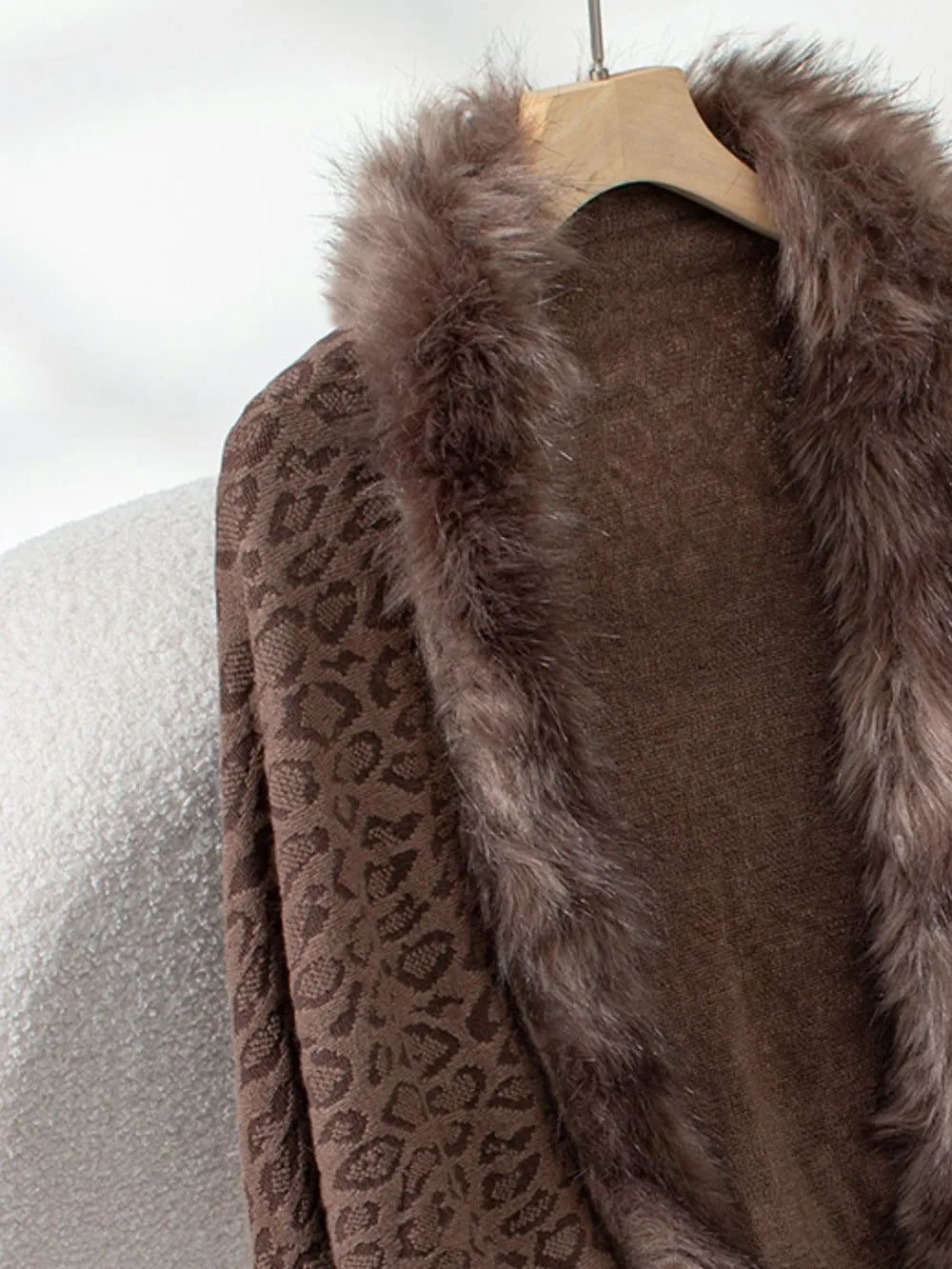 Fringe Leopard Open Front Long Sleeve Poncho, view 11